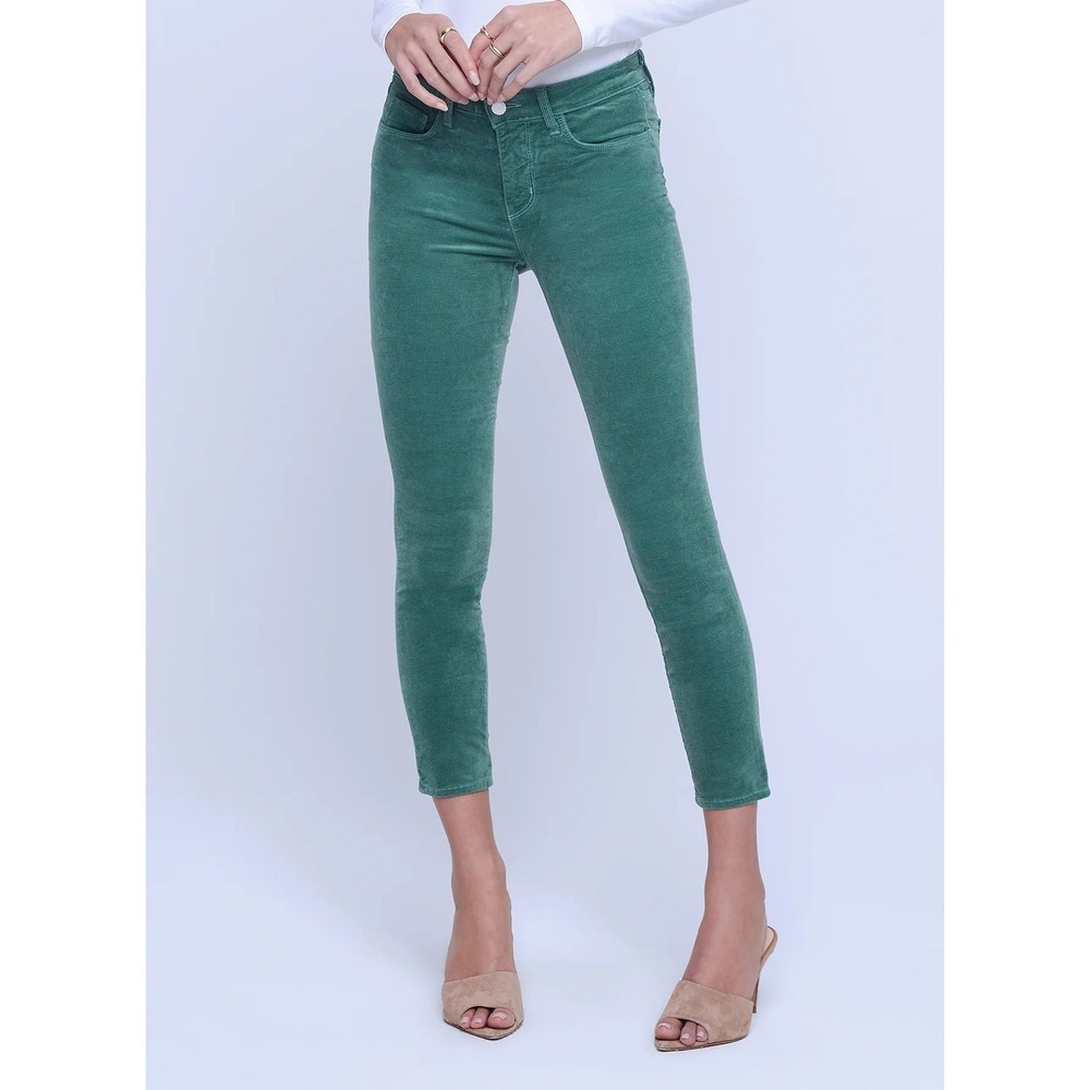L'AGENCE Margot High Rise Skinny Corduroy Pants 23 Green Spruce Excellent